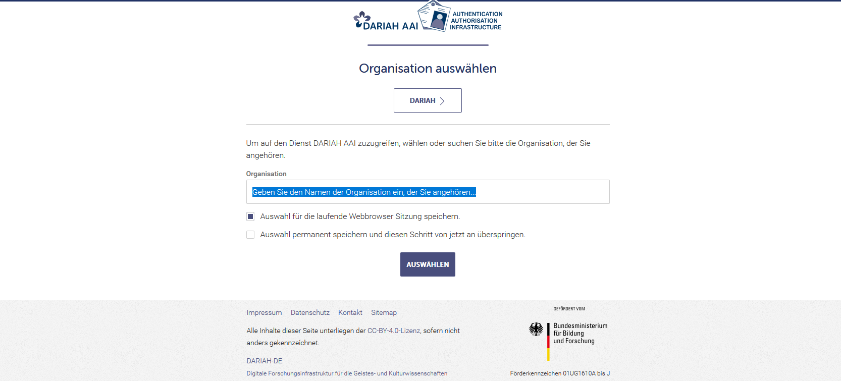 Einwahl der Organisation